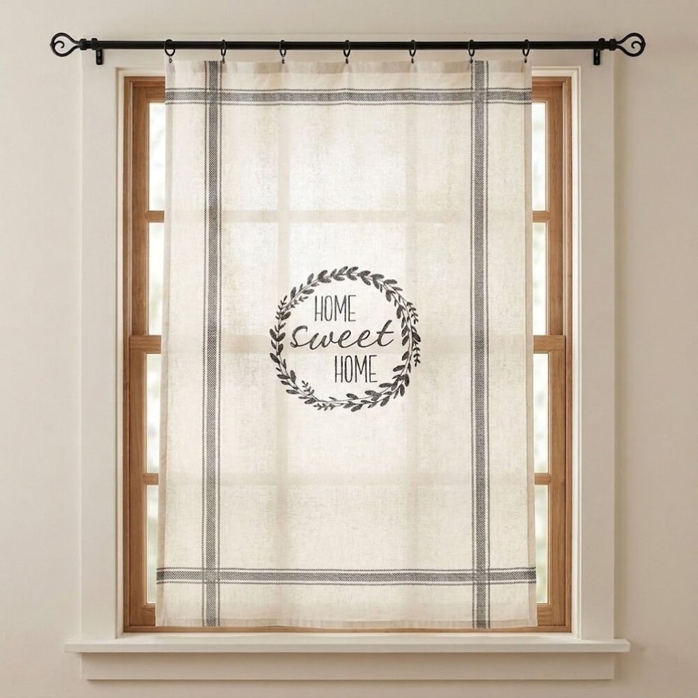 HOME SWEET HOME Curtain Panels Half Curtains Set of 4 Cotton Country Farmhouse